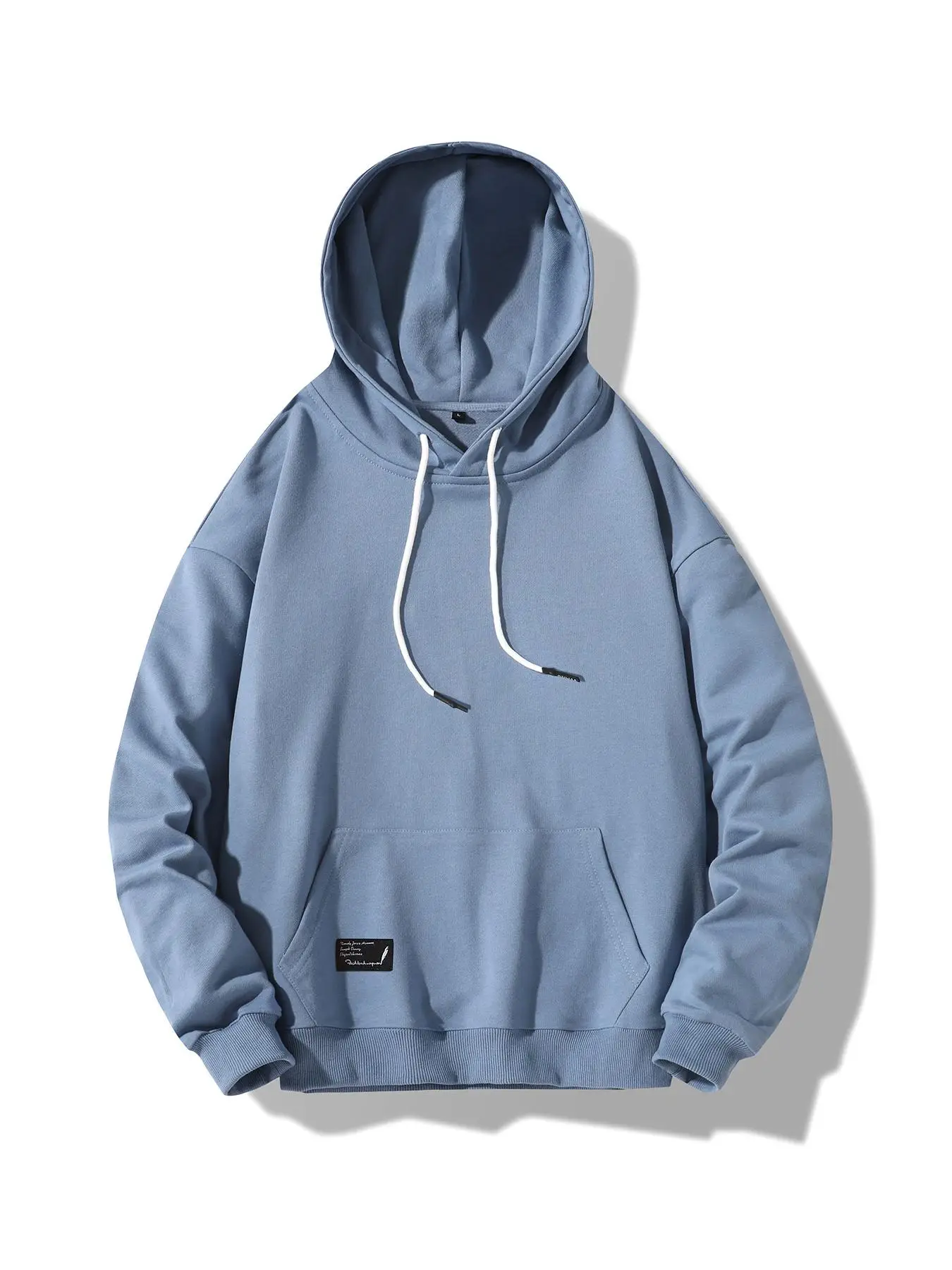 Men's Plain Long Sleeve Pocket Drawstring Essentials Hoodie, Casual Loose Patched Hooded Sweatshirt, 2000s Clothes, Men's Tops, Men Clothing, Please P