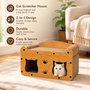 1Set 2-in-1 Cat Scratching Board & LoungeBed - Multi-Level Scratching Post withHanging Toys, Interactive Playhouse forKittens & Adult Cats, Space-SavingCardboard Cat Tree for Small Apartments,Easy Assembly ,2 in 1 Cat House & Scratch Board