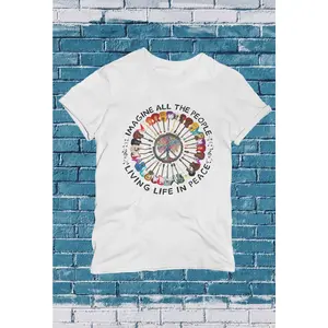 The Beatles Imagine Tshirt, Guitar Shirt, Grey Beatles Shirt, Beatles Song Lyric Tshirt, Peace Shirt, Beatles Lover Gift Shirt Sleeve Cotton T-Shirt Unisex Graphic Cotton Tees For Women Men