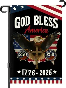 250 Year American Anniversary Flag, 250th Anniversary Usa Flag 1776-2026 God Bless America Commemorative Patriotic Banner with Eagle Design 4th of July Double-Sided Garden Flag for Outside 12x18 Inch