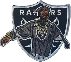 Hip Hop Style Icon Patch – Embroidered Iron-On Shield Design Streetwear Parody – Music Legend Inspired Sports Aesthetic Patch (4x3.5 in)