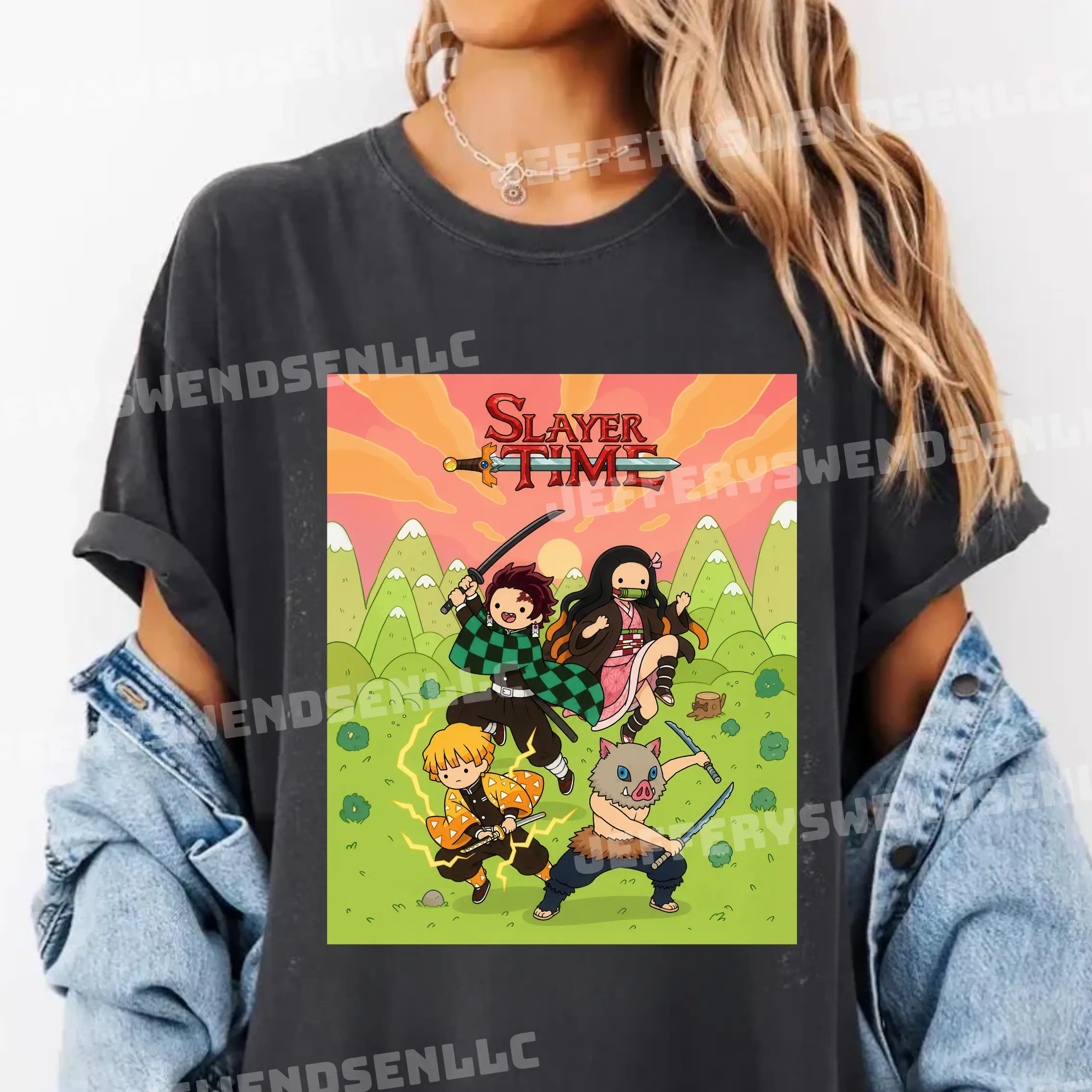 SlayerTime Graphic Tee, D3m0n Slay3r x Advêntvre Tim3  Shirt, Anime x Cartoon Fan Merch, Unisex Sweatshirt Hoodie