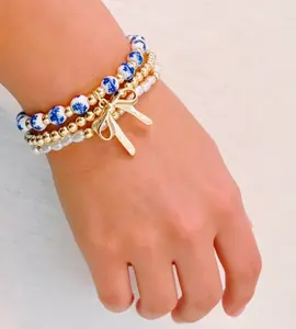 Floral Ceramic Beaded Bracelet Set – Trio of Delicate Layers