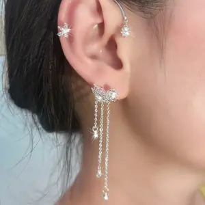 Butterfly Ear Wrap, Sparkling Floral Tassel Star Ear Cuffs, Earrings Clip, Vintage Non-Piercing Fake Earrings,Ear Jewelry for Women Girls, Elegant EarJewelry for Women & Girls, Trendy All-match &Exquisite Jewelry for Birthday Gift