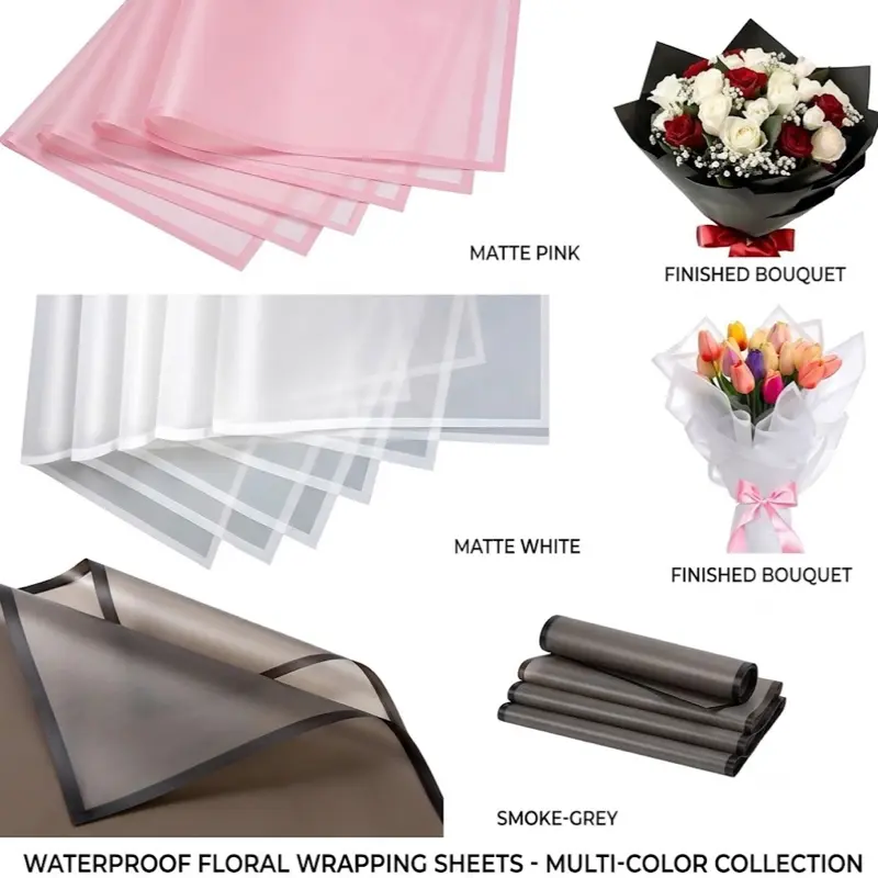 WATERPROOF FLORAL WRAPPING SHEETS - MULTI-COLOR COLLECTION pink, white, and black 20 sheets each pack