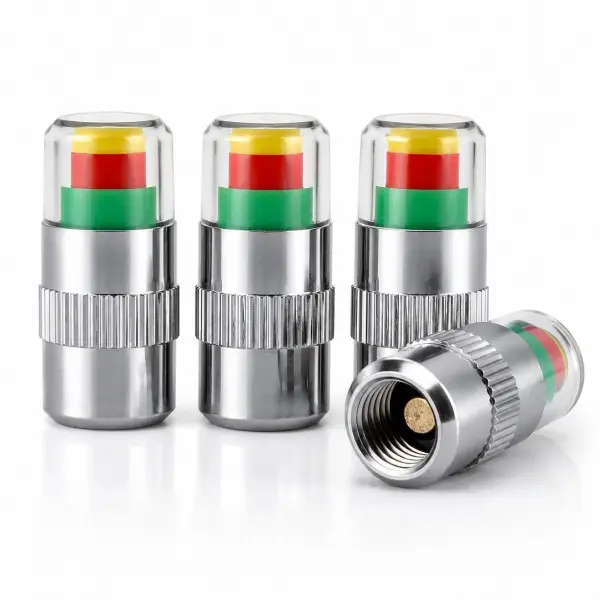 4-Pack Tire Pressure Monitor Valve Caps (35 PSI / 2.4 Bar) | Visual Alert Color-Changing Tire Stem Caps for Cars, Motorcycles, and Bicycles