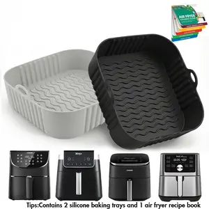 Square Silicone Air Fryer Mats & Fryer Liners for Ninja Af141 181, Cosori 5-6.8qt, Instant Pot, Reusable Silicone Baskets, Large Fryer Accessories, 2 Pack