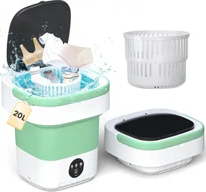 Portable Washing Machine 20L - Mini Washer with Spin Basket, 3 Cleaning Modes & Deep Wash for Small Clothes, Foldable Laundry for Apartment, Home, RV and Travel (Green)