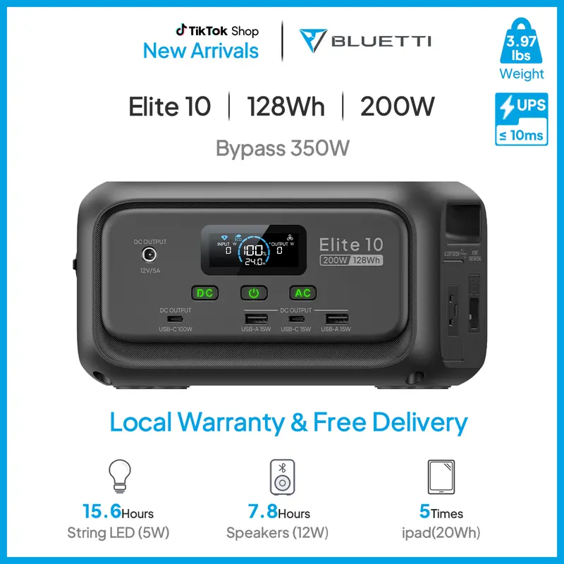 [2025 NEW]BLUETTI Elite 10 Portable Power Station 128Wh, 3.8 lbs Palm-Sized, Airline-Approved for Travel, Camping & Emergencies