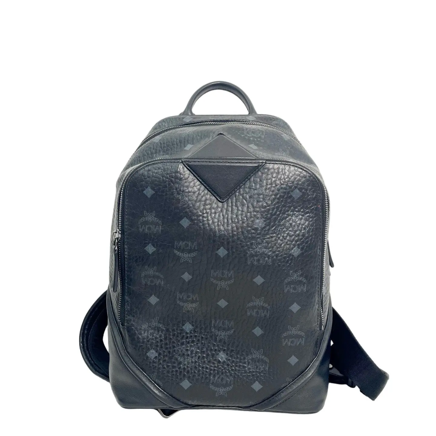 Pre-owned Leather Backpacks MCM Stark Visetos Backpack in Black with Tonal Monogram and Black Hardware