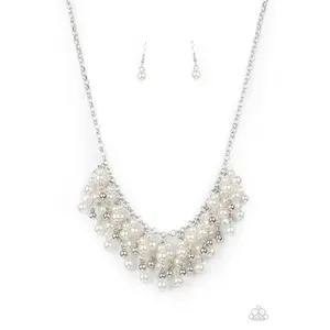 Champagne Dreams - White  Pearl Crystal Bead Silver Necklace - Paparazzi