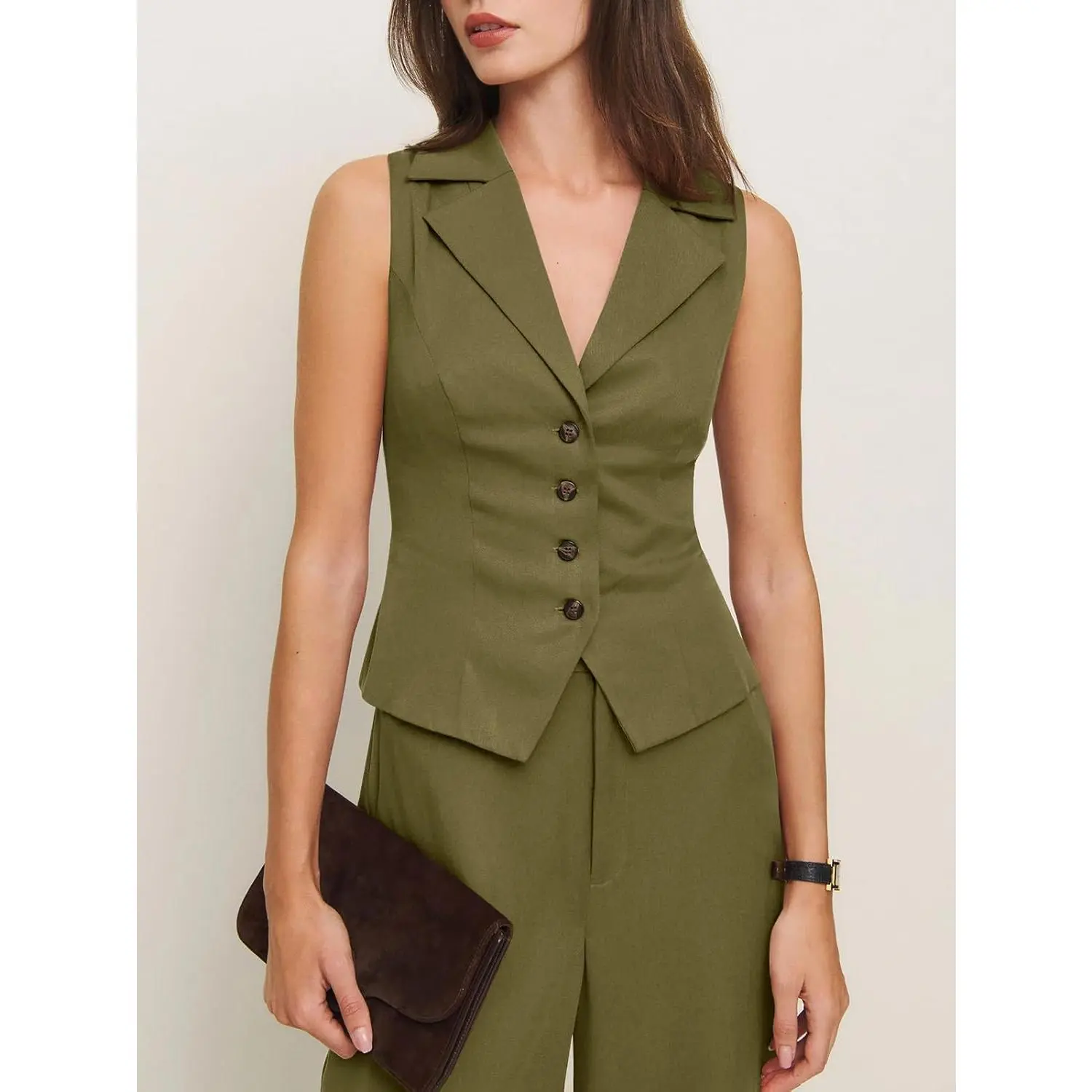 Imily Bela Womens Vest Sets Summer 2 Piece Outfits Button Crop Blazer Vest and Wide Leg Pant Suits