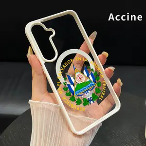 Magnetic Phone Case Compatible with Samsung Galaxy S26 S23 Ultra S24 Plus S25 Edge S22+ FE El Salvador Emblem Pattern Acrylic Back Matte TPU Edges Anti-Fall Ultra Thin Phone Cover Shell