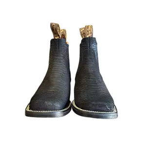 Men's Matte Black Scale Ankle Boot with Classic Stitching and Comfortable Fit