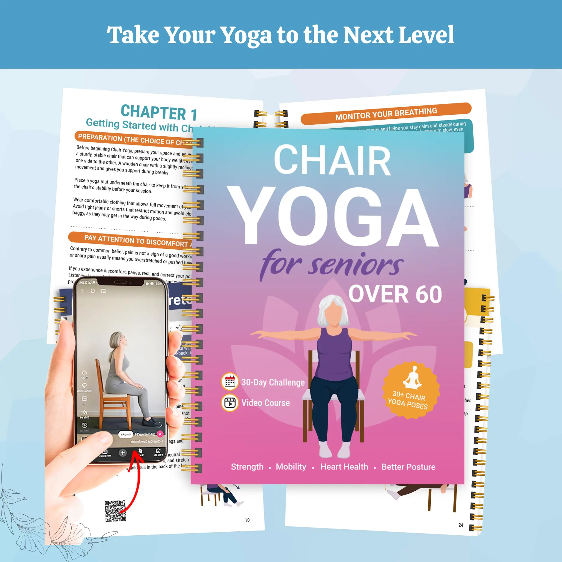 Chair Yoga for Seniors Gentle Seated Exercise Cards with Video Guide & Weekly Workout Plan for Healthy Living Gift Mobility