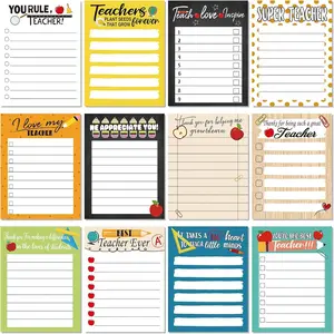 Teacher Appreciation Gifts-12 Pcs Teacher Appreciation Notepad Gift Sets Lined Notepads Teacher to Do List Memo Notepads for Present Colored Cute Sticky Paper Notes Organizer Supplies(Cute Style)