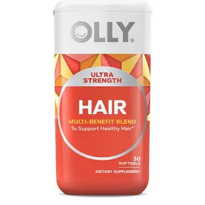 OLLY Ultra Strength Hair Softgels, Supports Hair Health, Biotin, Keratin, Vitamin D, B12, Hair Supplement, 30 Day Supply - 30 Count
