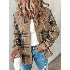 casual outfits women Women's Vintage Checkered Flannel Shirt Jacket, Casual Long Sleeve Cardigan for Fall & Winter, Cozy Fitted Woven Top