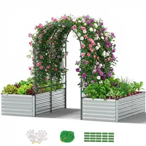 NAVINE 3 in 1 Galvanized Raised Garden Bed with Arch Trellis, 6*3*6.2Ft Outdoor Galvanized Metal Planter Box for Vegetables & Flowers, Climbing Plants, 269 Gallon Capacity