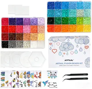 Beadora 2.6mm Fused Bead Set 24000 Beads in 48  Colors 4 Spools 2 Forceps 2 Ironing Papers Compatible with Perleham Beads 5mm Iron Beads Set Children's Educational Gift