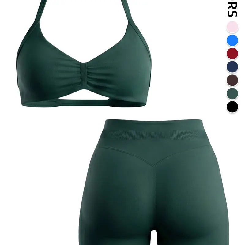Women's Seamless Halter Yoga Bra Set, Sporty Plain Design, Quick-Dry Running Workout Top, Sexy Backless Sports Underwear, Seamless Activewear, Athletic Workout Clothing, Fitness Sportswear, Athletic Sportswear, Women Workout Clothes