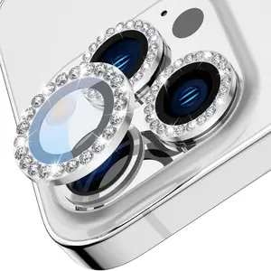3pcs Diamond Lens Film Compatible with iPhone Models Up to 17 Promax, Scratch-Resistant Protective Metallic Ring Camera Screen Protector Accessories