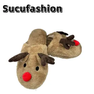 【NEW FASHION】Women's Cute Fuzzy Reindeer House Slippers Stuffed Animal Bedroom Slippers Cozy Christmas Indoor Shoes