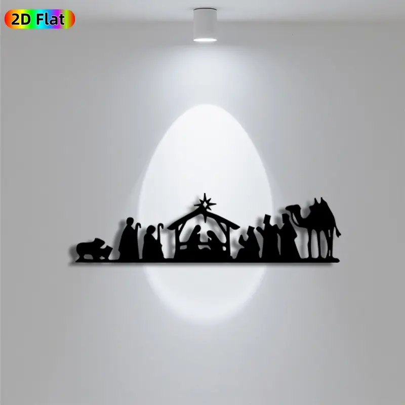 1pc Minimalist Nativity Scene Metal Wall Art, Minimalist Nativity Scene Statue Mural, Iron Craft, Perfect for Living Room, Indoor/Outdoor, Home Decor, Silhouette Wall Decor, Intricate Craftsmanship, Christmas Decor, Ideal Gift for Religious Believers