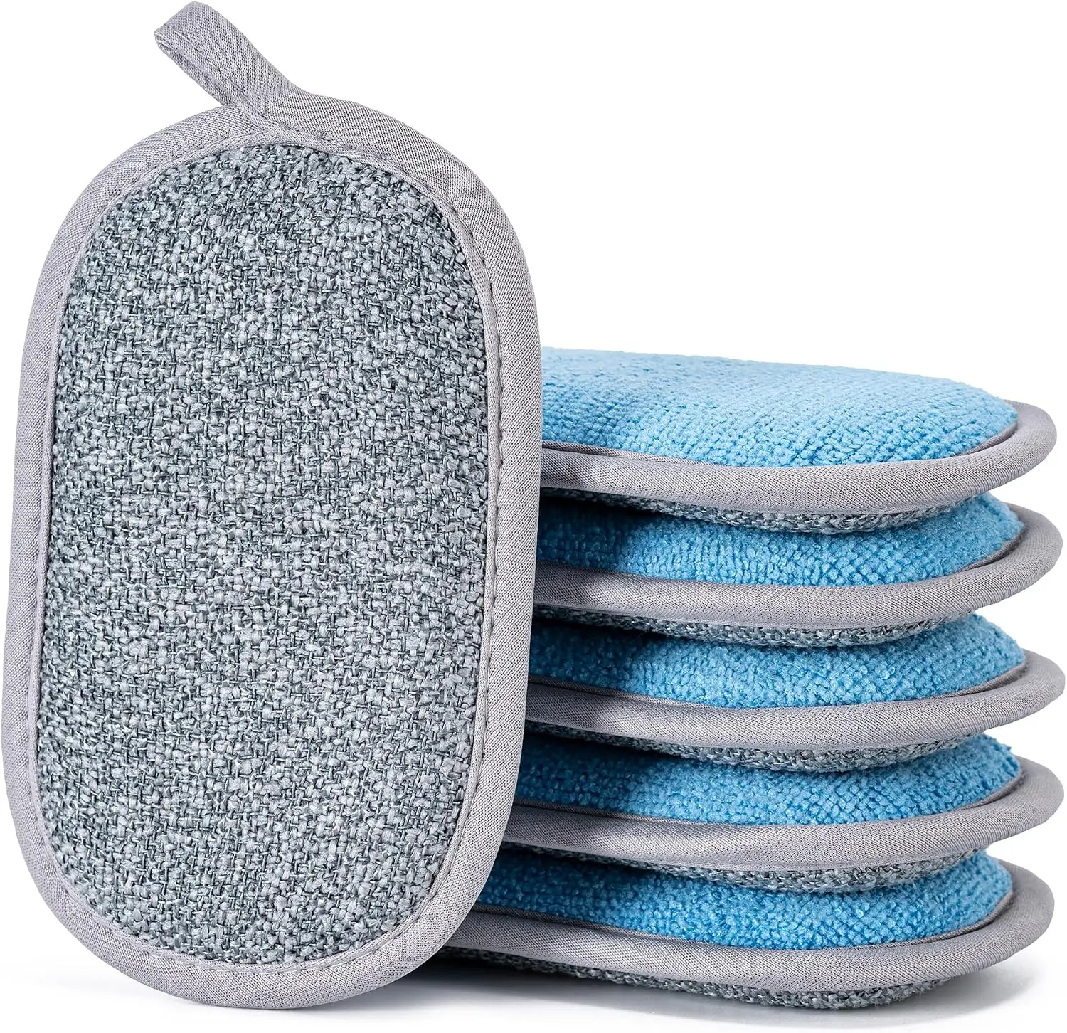 Non Scratch Scrub Sponge-6pack, Dual-Sided Sponges Kitchen(M,Gray-Blue) | Reusable Microfiber Sponge for Efficiently Cleaning Dishes, High Density Sponge Inside
