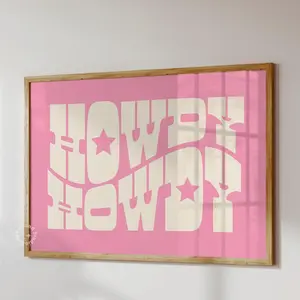 Pink Howdy, Howdy typography horizontal landscape art print no frame, Western Girly Print, Cowgirl wall decor, southwestern decor, pink decoration