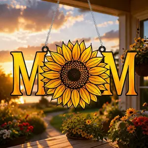 Sunflower Mom Acrylic Suncatcher – Floral Window Hanging Decor, Mother’s Day Gift, Gift for Mom