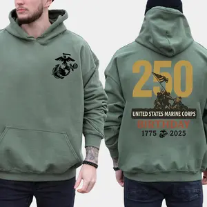 Marines 250th Birthday Hoodie, USMC 250 Year Anniversary Pullover, Proud Military Tribute Gift for Veterans or Family, Perfect for Christmas, Made in USA