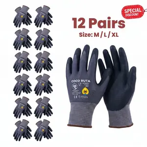 12 Pares Guantes Para Trabajo - Coco Ruta Foam Work For Men - Enhanced Grip Nitrile Gloves Coated