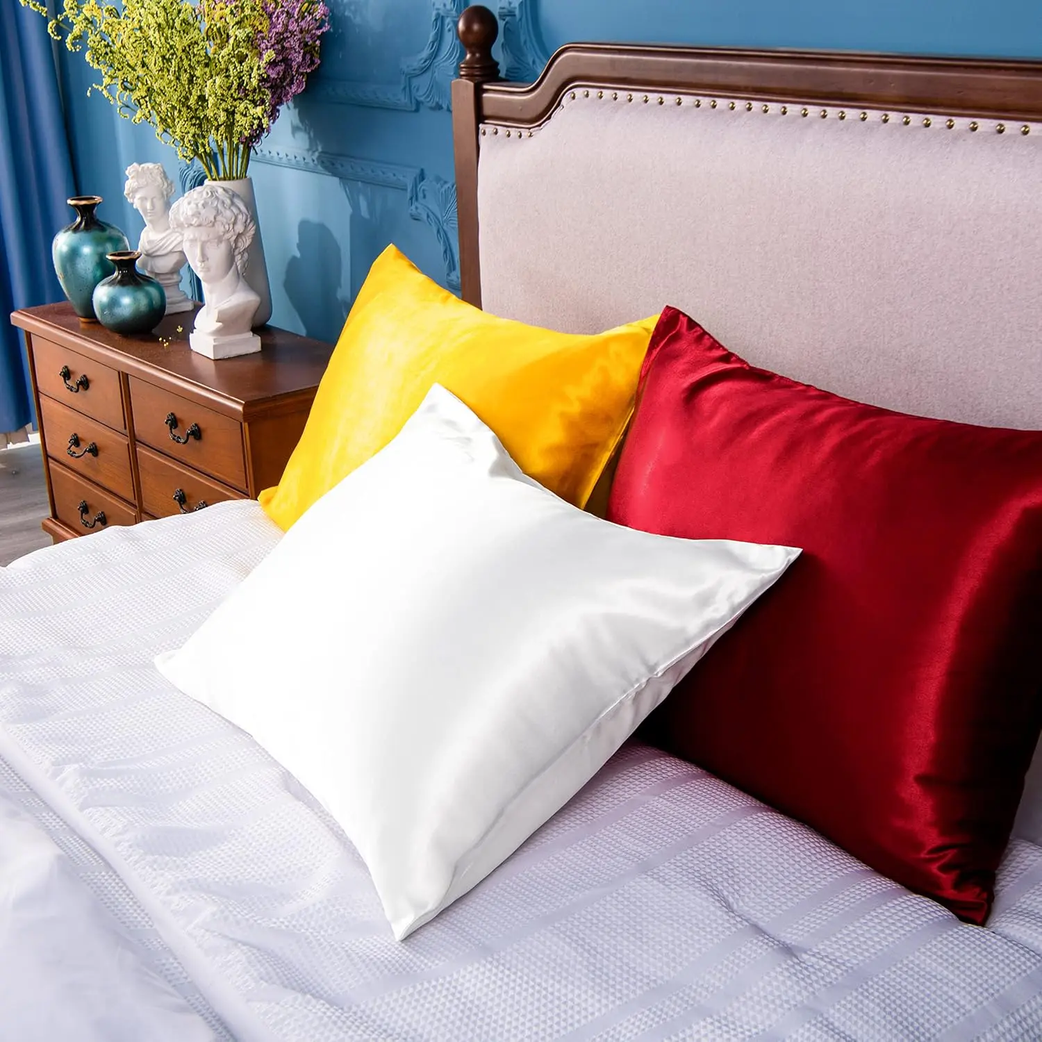 LAASANI 400 Threadcount 2-Pack Satin Silk-Like Pillowcases – Soft, Smooth & Luxurious Pillow Covers for Hair & Skin, Antiallergenic Flat-Weave Bedding, Envelope Closure, Bedroom Decor, All Colors