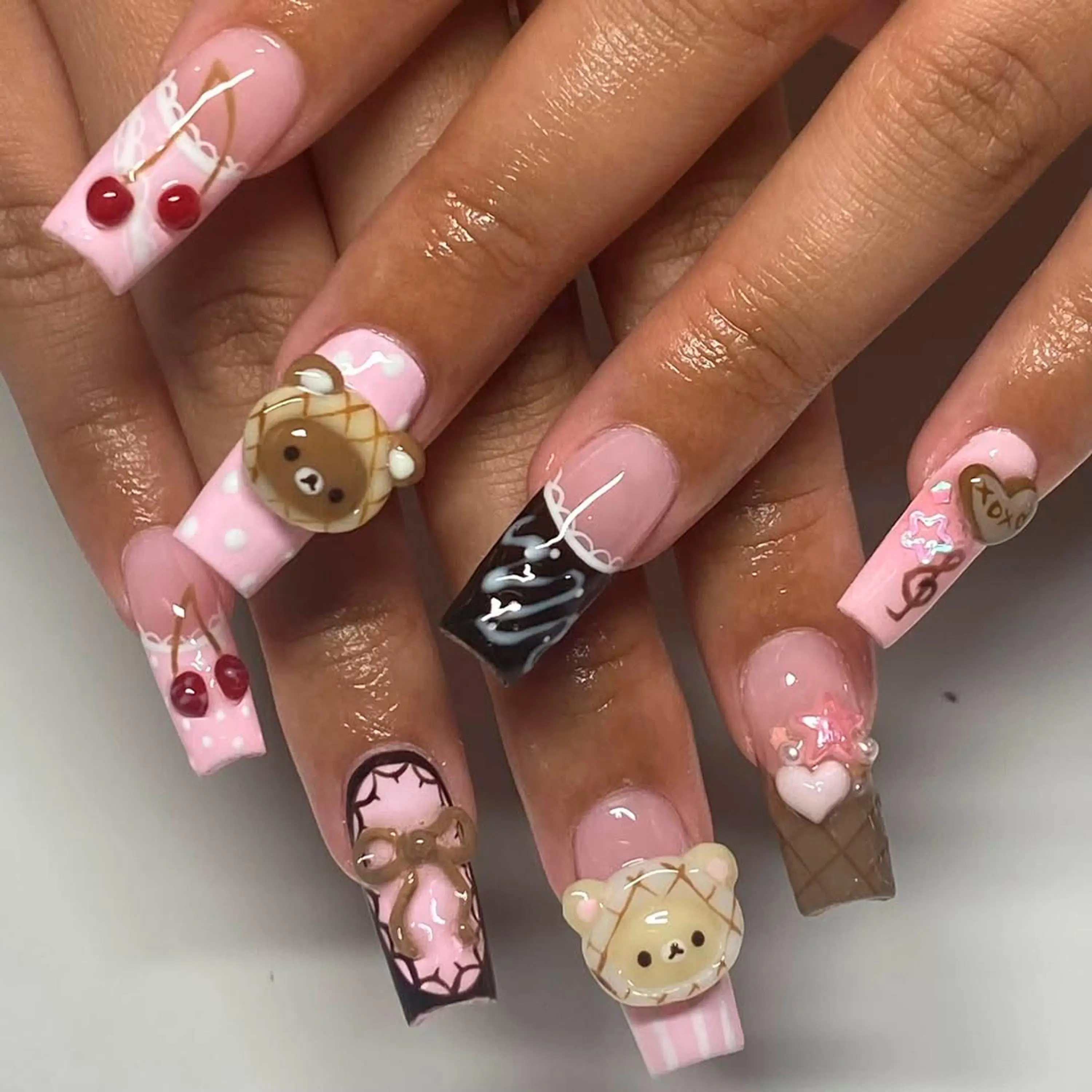 3D Bear Press On Nails | Handmade Kawaii Dessert Nail Art | Cute Bear Fake Nails | Adorable Statement Nail Set
