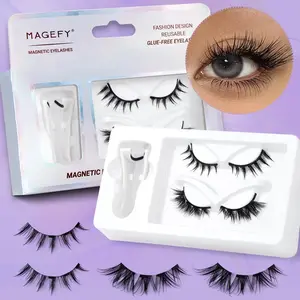 Magnetic Eyelash Kit, 2 Pairs Reusable Magnetic Eyelash with Applicator, Natural Look Glueless Lashes, Lightweight Fluffy Eyelash, Diy Dramatic Lashes for Women Eyelash Set