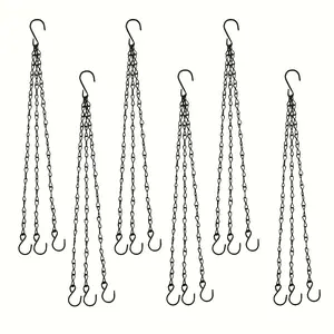 6 pieces, black hanging chain with S-shaped hooks, durable iron plant hanger, used for garden flower pots and baskets, bird feeder hanging chain. Multi-functional chain hook suitable for outdoor and indoor use