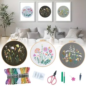 3 Pcs Beginner Embroidery Kits Handmade Embroidery DIY Material Pack with Stamped Flower Designs, Embroidery Hoop, Colorful Threads, Tools Beauty & Personal Care