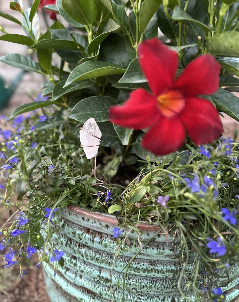 Pure Copper Electroculture plant spikes~potted plant stakes for better plant growth~whimsical wire wrapped crystal garden decor~gemstone garden spikes