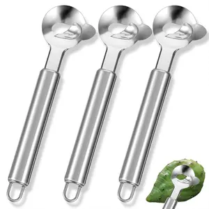 3Pcs Spoon Cactus Peeler, Multifunction Pelador de Nopales Stainless Steel Cactus Peeler Tool Pelador de Papas Noodle Cutter Knife with Hole with Long Handle for Kitchen Gadgets Accessory