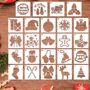 24 Pcs Christmas Stencils for Painting On Wood, Small Reusable Snowflake Santa Claus Christmas Tree Drawing Painting Stencils for DIY Card Craft Home Decor (3x3 Inch)