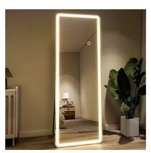 BEAUTYPEAK 64" x 21" LED Rectangular Full Length Mirror Standing Floor Mirror with Safe Corners,White