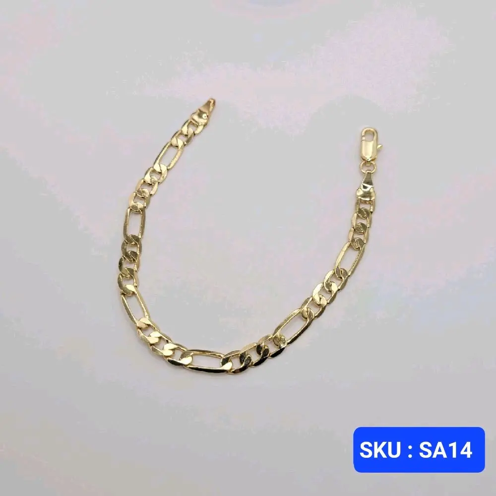 Bracelet Figaro Link Style Laminated-Gold 7.5 Inches 5.5mm wide for Adults & Small Adults Size Jewelry Accessory. SKU : SA14