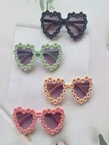 New Fashion Glasses Set, Cute Heart and Daisy Design, PC Frame, Decorative Lens, All Seasons, Available in 2/4/6 Pieces
