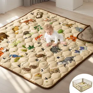 BIOBY Baby Play Mat, Thicken Soft Cotton Baby Playmats, Foldable Anti-Slip Floor Crawling Playmat Playpen Mat for Infants and Toddlers, 50"x50", Brown