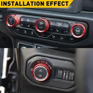 4Pcs For Jeep JL 2018-2023 Air Conditioner Headlight Switch Knob Trim Red