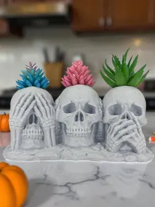 See No Evil Skull Planter: Gothic Halloween Decor, Succulent Holder