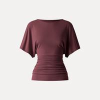 Effortless Boatneck Batwing Sleeve Side Ruched Top - Stylish & Comfortable Women's Fashion baju kelawar  Streetwear, Womenswear