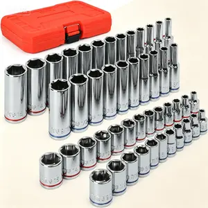 Impact Socket Set 47-Piece 1/4" Drive Deep and Shallow SAE and Metric Sizes 6-Point CR-V Steel for Auto Repair and Maintenance with Durable Molded Storage Case Reusable Tool Set