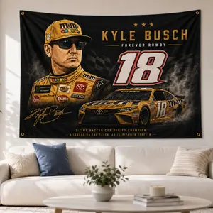 No.18 Rowdy Racing Tapestry, Black Gold Motorsports Wall Hanging Decor, Race Car Fan Poster Flag, Champion Inspired Room Decor For Living Room Bedroom Garage Man Cave